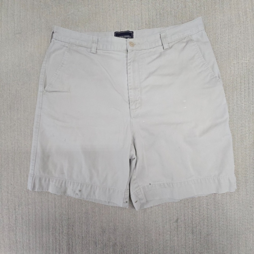 Saddlebred Shorts Mens 34 Beige Cotton Canvas Chino 9 Inseam Flat Front Casual